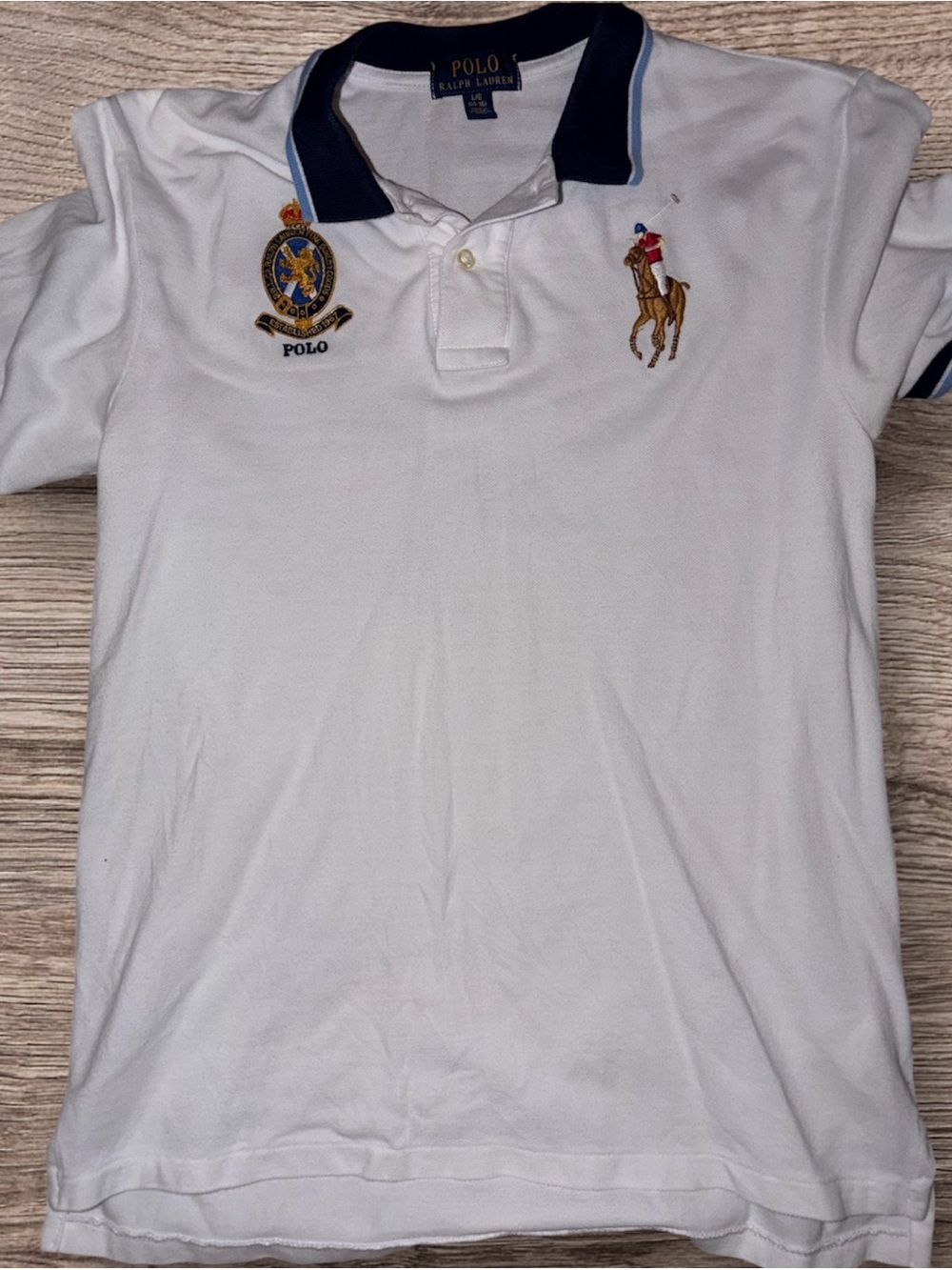 Polo by Ralph Lauren White Kids Polo with Navy Trim & Embroidered Crest